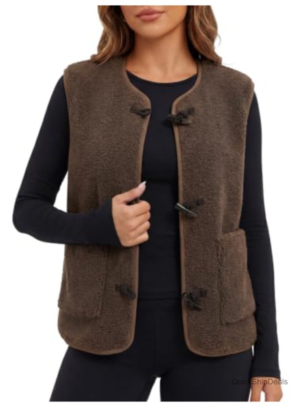 Womens Sherpa Fleece Vest with Pockets, Cozy Sleeveless Winter